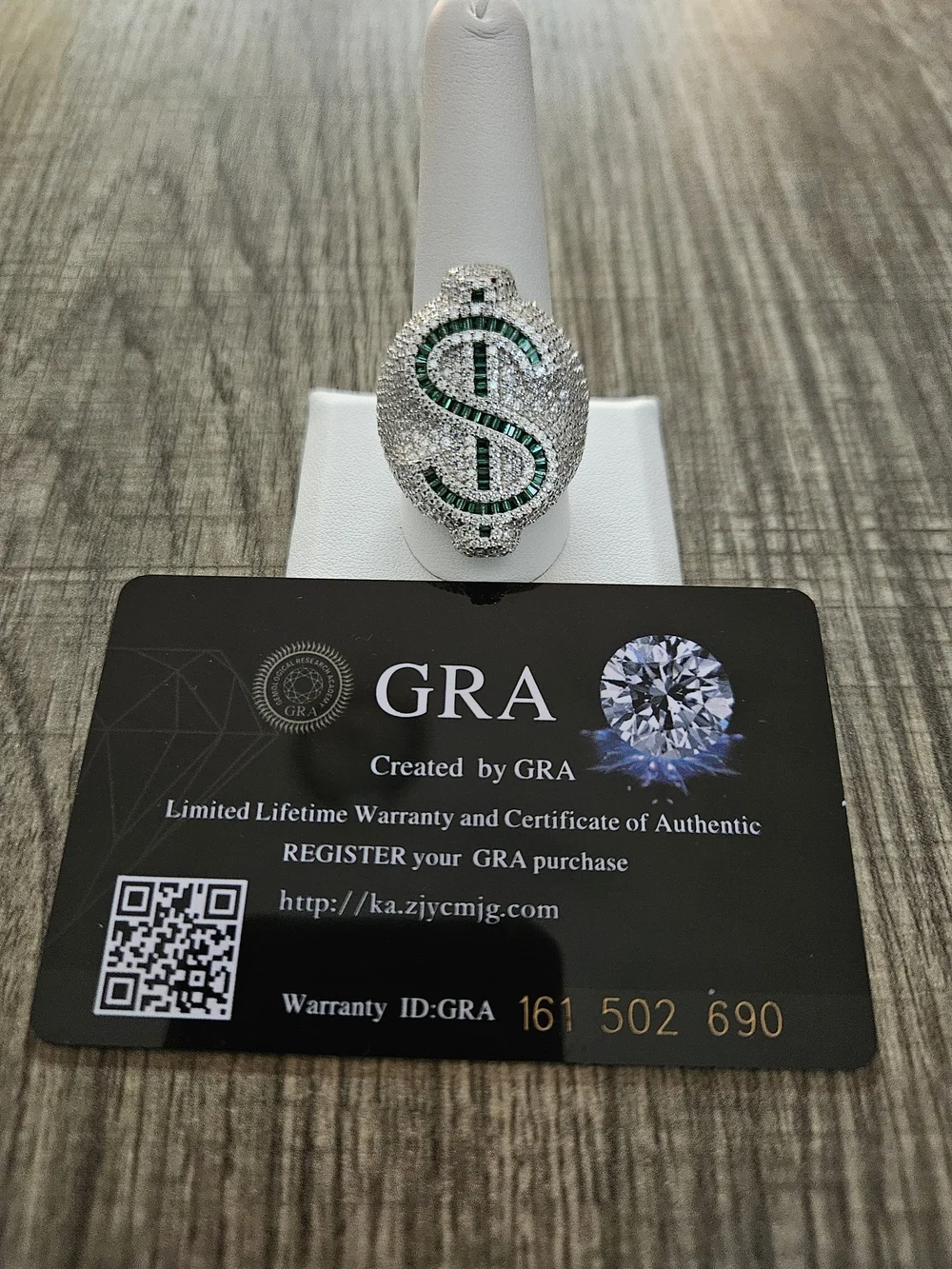 5.18 CTW Moissanite Dollar Sign Ring 925 Sterling Silver Emerald Green Size 11